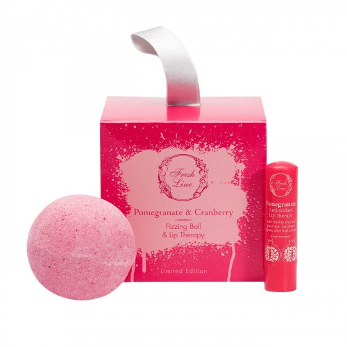 Fresh Line Pomegranate & Cranberry Limited Edition Σετ Περιποίησης Σώματος & Χειλιών με Χειροποίητη Αναβράζουσα Μπάλα ~120g & Lip Therapy 5,4g